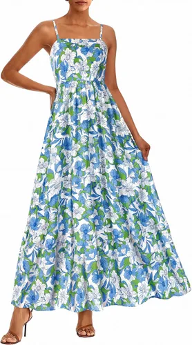 Vista 12 de PRETTYGARDEN Vestido largo de verano para mujer, con tirantes delgados, bohemio, floral, a rayas, para invitadas de boda, playa, vacaciones, vestido