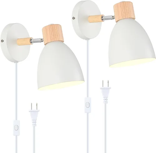 Vista 9 de Aplique de pared con enchufe, juego de 2 luminarias de luz de pared blanca con enchufe, lámpara de pared con cable de enchufe e interruptor