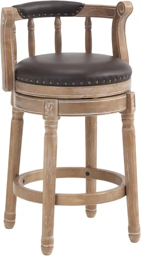 Vista 18 de RAINMOOD Taburetes de bar giratorios de cuero genuino beige mostrador de barra de madera con reposapiés para cocina, comedor, sala de estar