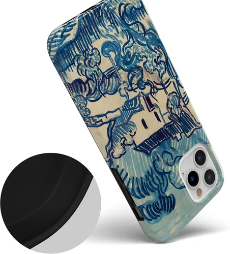 Vista 2 de Casely Funda para iPhone 12/12 Pro Van Gogh Paisaje con casas Diseño clásico ultra delgado