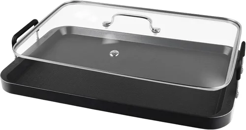 Vista 2 de 2-Burner Griddle Pan with Glass Lid - Nonstick Stovetop Griddle for Gas, Glass Stove Top - Aluminum Camping Grill Pan for Pancakes, Eggs, Breakfast