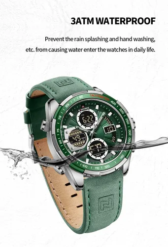 Vista 8 de NAVIFORCE Relojes digitales militares para hombre, reloj analógico de cuarzo, resistente al agua, reloj deportivo multifuncional de cuero