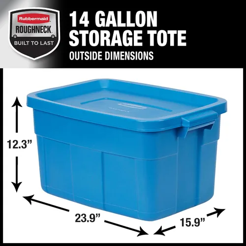 Vista 2 de Rubbermaid Roughneck Tote - Paquete de 6 unidades, 14 galones, fabricado en Estados Unidos, color azul patrimonio, contenedores de almacenamiento