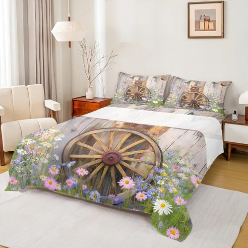 Vista 16 de Erosebridal Juego de sábanas rústicas de granja, tamaño individual, diseño de mariposa y girasol, para niños y adultos, estilo retro, grunge, verde