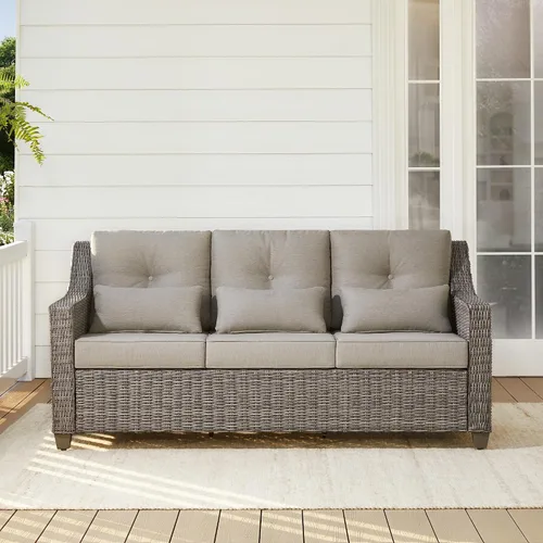 Vista 7 de CHITA Sofá de mimbre para exteriores, sofá de mimbre para patio, sofá de ratán de 3 plazas de gran tamaño con cojines de 5.1 pulgadas de grosor