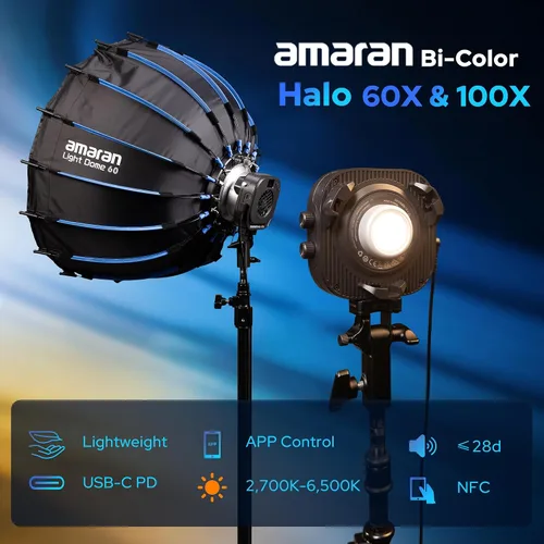Vista 2 de Aputure Amaran Halo 60 x 63 W COB LED luz de video bicolor 2700k-6500k,3,270 lux @ 3.3 ft, luz de viaje ultracompacta, alimentación USB-C PD