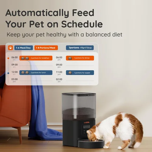 Vista 2 de WOPET Automatic Cat Feeder, 4L Automatic Dog Feeder with 180-Day Battery Life, Programmable Cat Food Dispenser with Stainless Steel Bowl，1-6 Meals