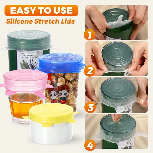 Vista 4 de Nuogo 60 tapas elásticas de silicona reutilizables para frascos de silicona