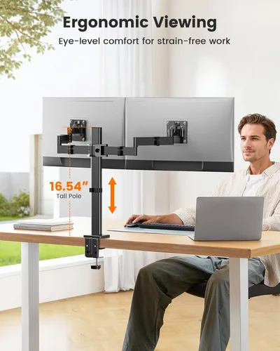 Vista 4 de ErGear Soporte de monitor doble para 17 a 32 pulgadas, soporte de monitor doble con inclinación ajustable, giro, rotación, brazos escalonados