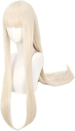 Vista 3 de Grubify Anime Cosplay Wig Kakegurui Wig Women Milk Gold Bangs Long Straight Hair for Yomozuki Runa Role Play Wigs + Wig Cap for Party Halloween