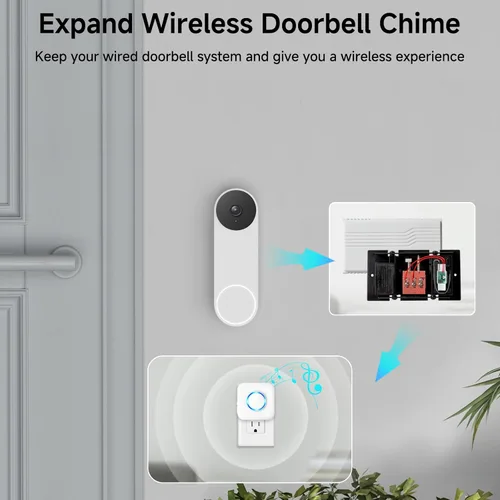 Vista 3 de Satisure Timbre inalámbrico para timbre de puerta Google Nest (con cable, 2ª Gen y 3ª Gen) Extensor de timbre con receptor se conecta a 58 timbres