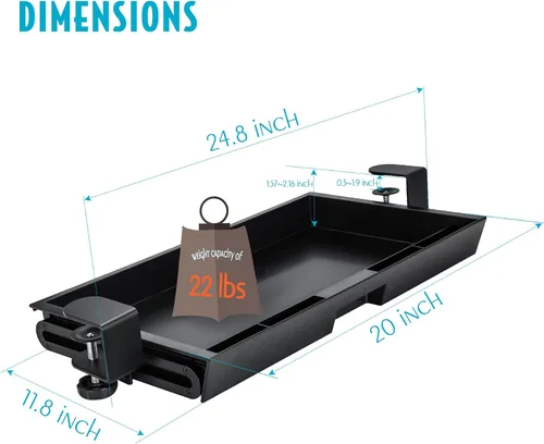Vista 5 de EHO Cajón de almacenamiento deslizante debajo del escritorio, organizador extraíble grande de 20" x 11.8" con abrazadera y altura ajustable, bandeja