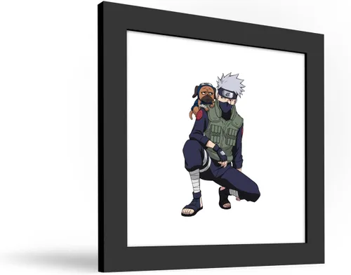 Vista 2 de Gallery Pops Naruto Shippuden - Arte de pared Kakashi Hatake con Pakkun, versión enmarcada negra, 12 x 12 pulgadas