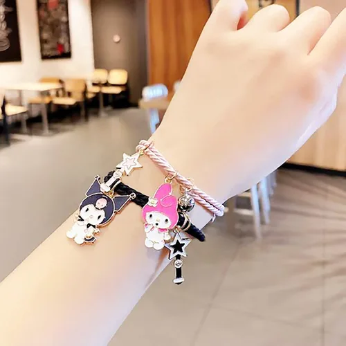 Vista 6 de Kuromi And My Melody - Pulsera magnética para parejas relación de atracción mutua a juego pulsera de cuerda para él y ella regalo para mejor amiga