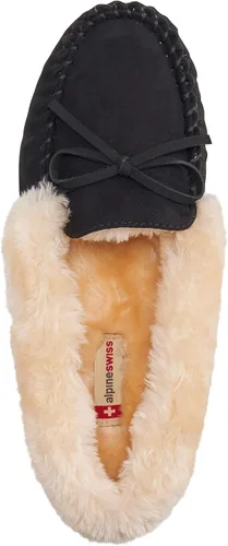 Vista 5 de Alpine Swiss Leah - Pantuflas tipo mocasín de piel sintética para mujer
