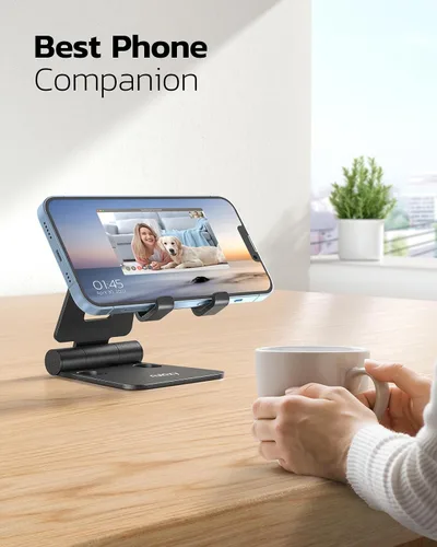 Vista 6 de Nulaxy 2 Pack Soporte Plegable Dual para Teléfono Celular, Soporte de Escritorio Completamente Ajustable Compatible con iPhone 17 16 15 14 13 12 11