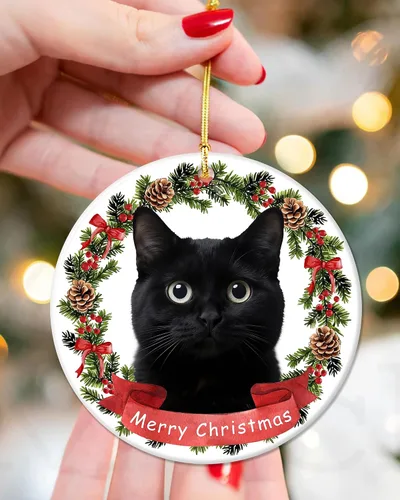 Vista 2 de Adorno de gato negro para árbol de Navidad, regalos para amantes de los gatos para mujeres, Keepasake, adornos de Navidad en liquidación