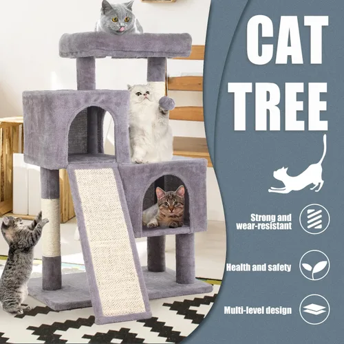 Vista 4 de Árbol para gatos de interior, torre para gatos de 36 pulgadas, condominio de varios niveles para gatos con sisal, tabla de rascar, bola colgante
