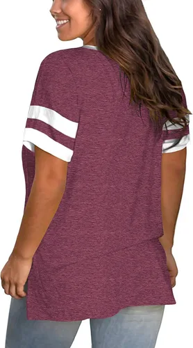 Vista 2 de VISLILY Womens Plus-Size Tops V Neck Summer T Shirts Striped Short Sleeve Tunic Tee