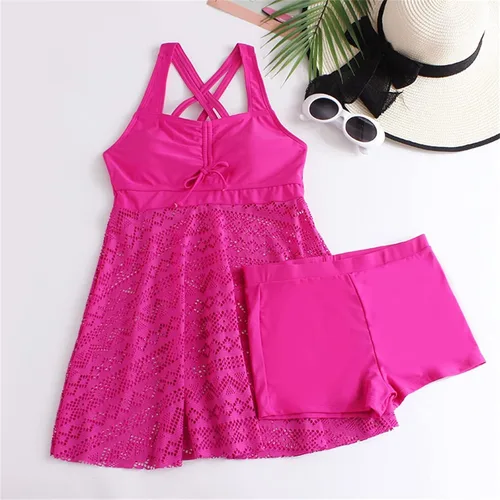 Vista 5 de SNKSDGM Traje de baño tankini de dos piezas para mujer, con control de abdomen, modesto transparente, traje de baño bikini