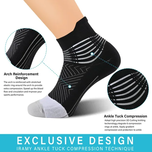 Vista 2 de Calcetines de compresión para el tobillo para mujer, con absorción Coolmax, deportivos y acolchados, alivio de la fascitis plantar, paquete de 2, 3