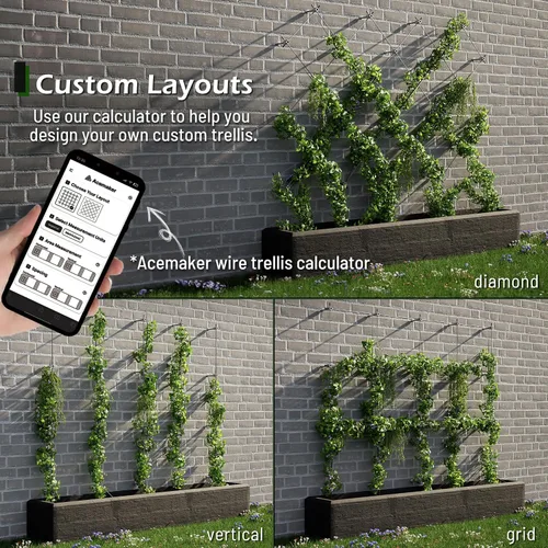 Vista 6 de Enrejado de alambre para plantas trepadoras al aire libre, kit de 12 enrejados de pared para cuerdas de alambre de 5/64" (2mm), sistema