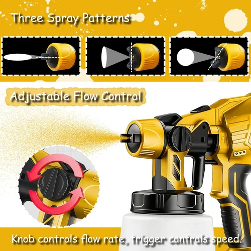 Vista 3 de Pulverizador de pintura inalámbrico con 2 baterías y cargador, HVLP 700W Includes 2 batteries & charger, 700W motor, 4 brass nozzles, 3 patterns