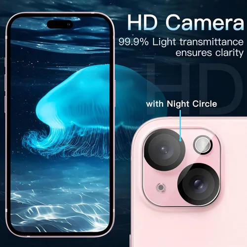 Vista 5 de JETech Protector de lente de cámara para iPhone 15 de 6.1 pulgadas y iPhone 15 Plus de 6.7 pulgadas, vidrio templado 9H, antiarañazos, compatible