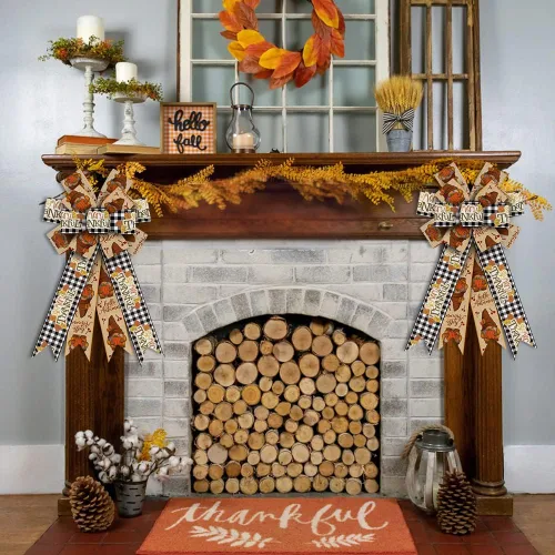 Vista 3 de Arcos grandes de otoño para corona, corona de calabaza de Acción de Gracias, búfalo negro y naranja, gnomos de otoño, decoración de árbol
