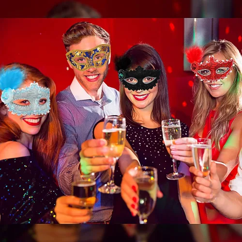 Vista 5 de 16 máscaras de Mardi Gras con plumas, unisex, medias mascaradas, máscaras venecianas para mujeres, hombres, niños, Mardi Gras, carnaval, fiesta