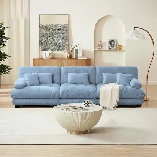 Vista 58 de SoarFlash Moderno sofá reclinable de terciopelo para sala de estar, sofá biplaza para apartamento, sofá de almacenamiento con marco de madera Azul