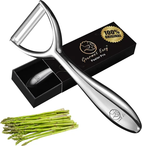 Vista 9 de Pelador de Verduras, Pelador de Patatas de Acero Inoxidable Premium, Hoja Ultra Afilada de Alta Resistencia Cortador de Frutas y Alimentos, En