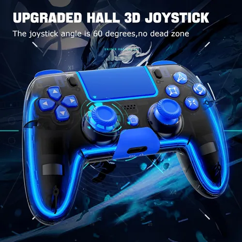 Vista 4 de BRHE Wireless PS4 Controller with Hall 3D JoysticksRGB LED LightsProgramming Funtion,PS4 Controller Remote Joystick Gamepad,Game Controller for