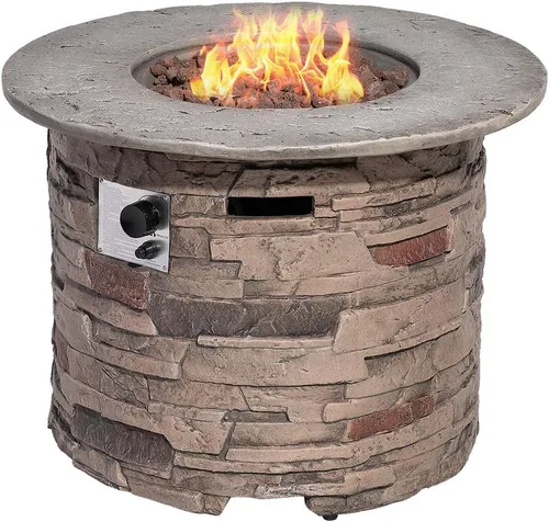 Vista 11 de SUNBURY Hoguera de Propano al Aire Libre, Hoguera de Gas para Patio Exterior, Mesa de Fuego al Aire Libre de Piedra, Columna de Fuego 40,000 BTU