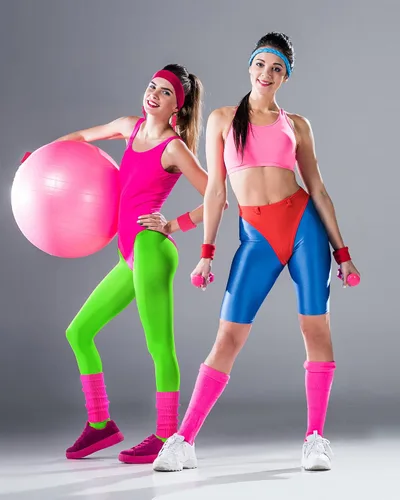 Vista 6 de SATINIOR Women 80s 90s Workout Costume Outfit Accessories Set Leg Warmers Headband Wristbands Earrings Swimwear Suit