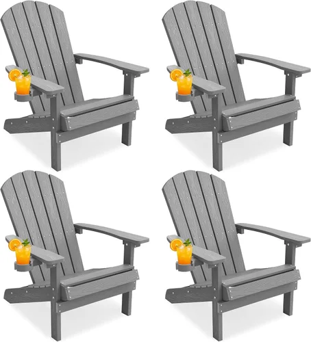 Vista 31 de YEFU Silla Adirondack de plástico resistente a la intemperie, sillas de patio con instalación fácil en 5 pasos, se ve exactamente como madera real