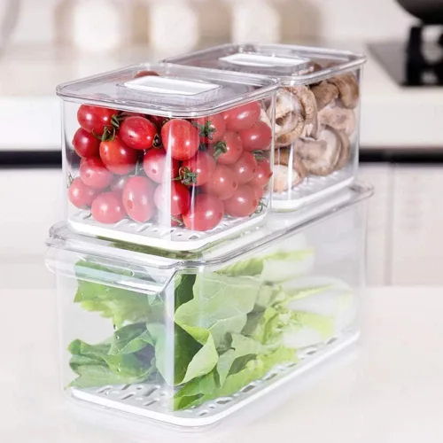 Vista 2 de SANNO Contenedores de almacenamiento de alimentos para refrigerador, Frigorífico, Fruta, Almacenamiento de verduras, contenedores de ahorro