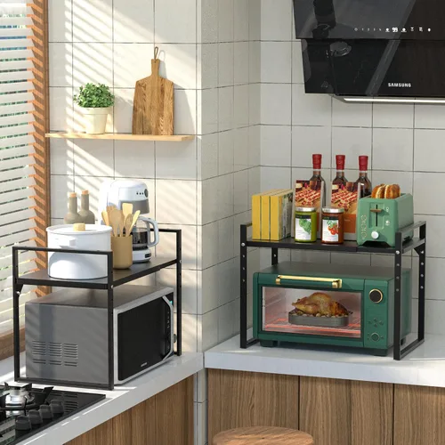 Vista 2 de Redrubbit Estante extensible para horno de microondas, estante de metal de acero resistente, altura ajustable, espacio para la organización