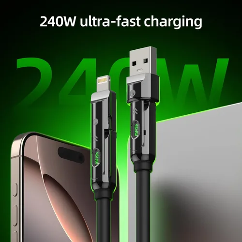 Vista 2 de MFish Cable de carga rápida 4 en 1, 6.6 pies 240 W PD 3.1 USB-A/USB-C a USB-C e Lightning, cable de carga múltiple de silicona con funda, compatible