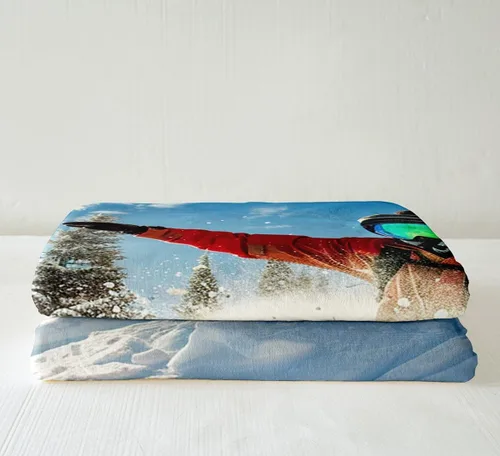 Vista 4 de Manta Sherpa de esquí para deportes de esquí, manta de felpa para deportes de invierno, manta de forro polar para sofá, cama, paisaje de nieve