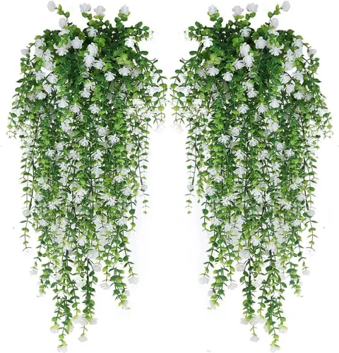 Vista 8 de WEISPARK Flores Colgantes Artificiales, 4 piezas de Guirnalda de Enredadera de Eucalipto Falsa, Plantas Plásticas de Decoración de Flores