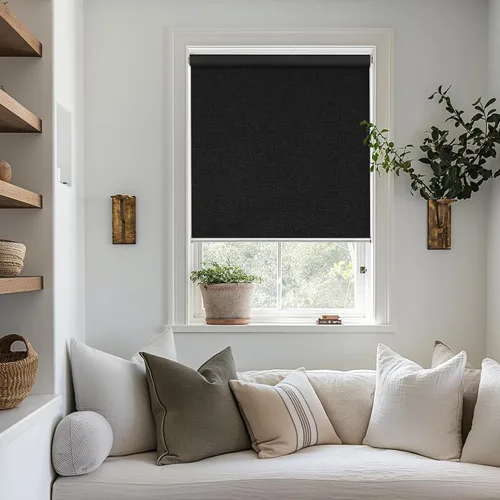 Vista 20 de ChrisDowa Persiana enrollable 100 % opaca sin cordón, de tamaño personalizado, con jacquard a rayas, aislamiento térmico, tela de protección UV