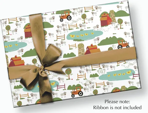 Vista 3 de Stesha Party Papel de regalo Granja Rojo Granero - Plegado plano 30 x 20 pulgadas, 3 hojas