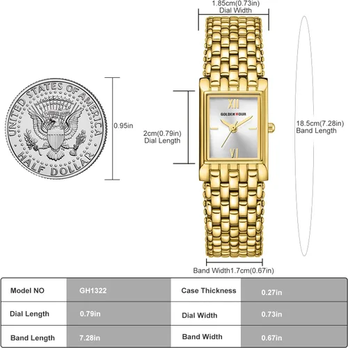 Vista 5 de GOLDEN HOUR Reloj de oro con pulsera rectangular vintage para mujer