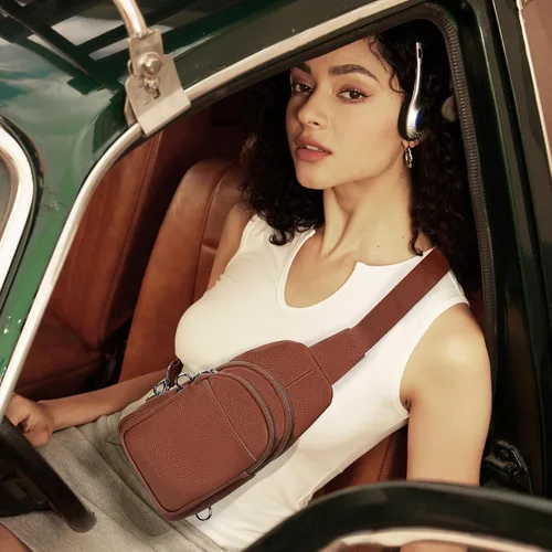 Vista 2 de befen Bolso bandolera pequeño de cuero genuino para mujer, antirrobo, bolsa cruzada para el pecho, riñoneras para viajes con ranuras para tarjetas