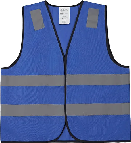Vista 6 de Chalecos de seguridad azules 10 unidades - Chalecos de alta visibilidad reflectantes para construcción Clase ANSI 2 para hombre, mujer, malla