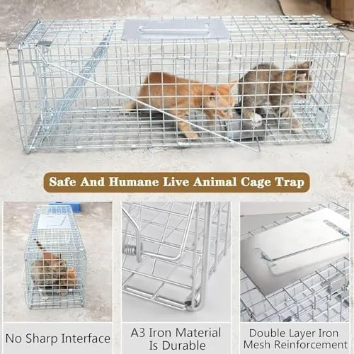 Vista 4 de Jaula de trampa animal humana galvanizada plegable para gatos mapaches ardillas