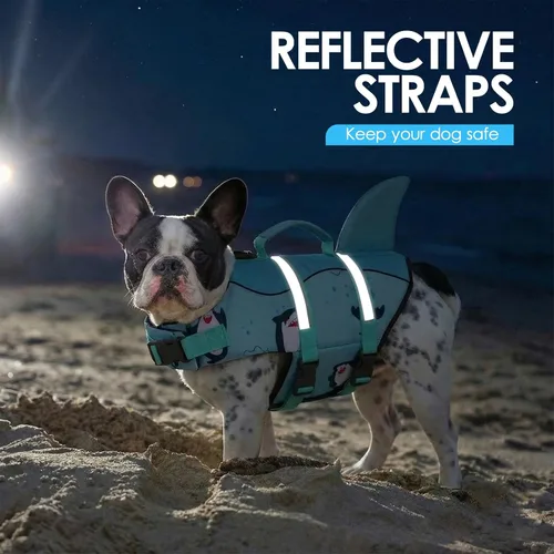 Vista 5 de AOFITEE Chaleco salvavidas para perros, chaleco salvavidas para perros pequeños, chaleco de seguridad reflectante con flotabilidad superior y asa