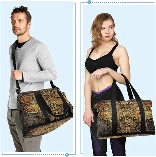 Vista 6 de ALAZA Golden Dragonfly Mandala Bolsa de viaje para mujeres y hombres, bolsa de gimnasio deportiva con compartimento para zapatos, bolsa de fin
