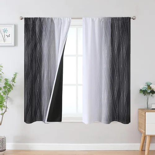 Vista 32 de Estelar Textiler Cortinas oscurecedoras beige y blanco grisáceo de 45 pulgadas de largo, cortinas graduadas con bloqueo de luz para baño, cortinas